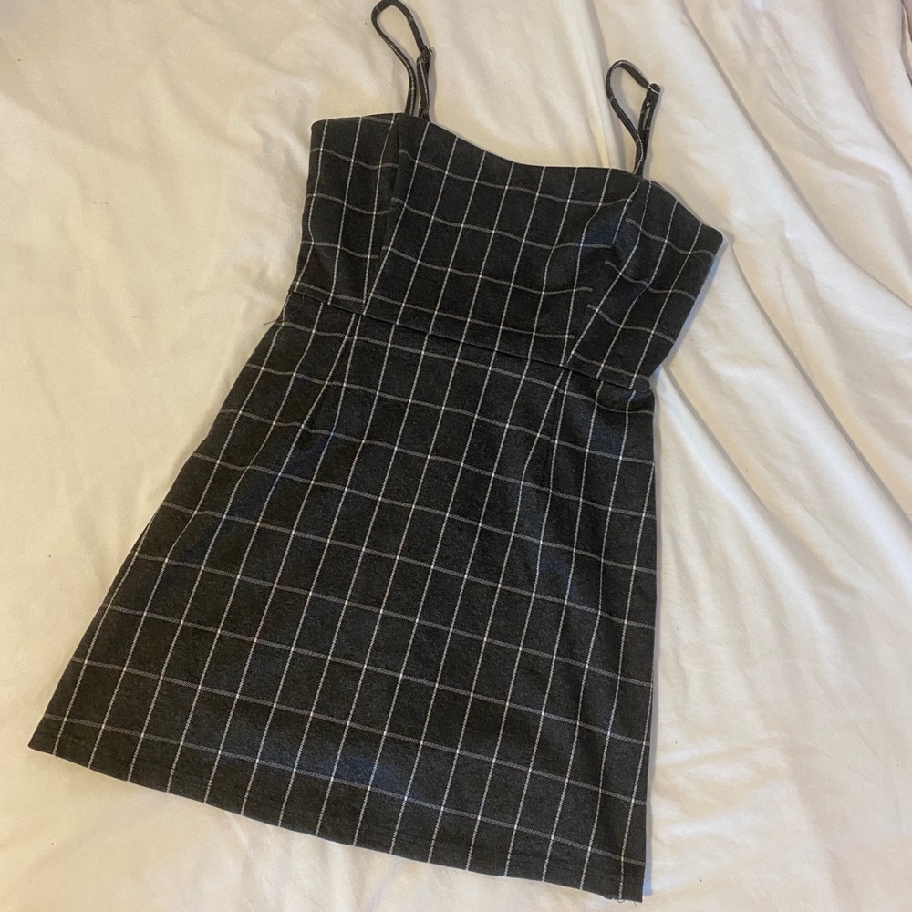 Medium grey plaid a line dress